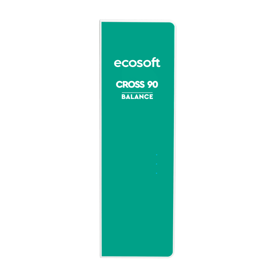 Sistem de osmoza inversa cu debit direct Ecosoft Cross90 Balance, membrana 600 GPD, 4 stadii de filtrare, pompa booster inclusa, remineralizare cu calciu, cartuse twist si indicator schimb consumabile