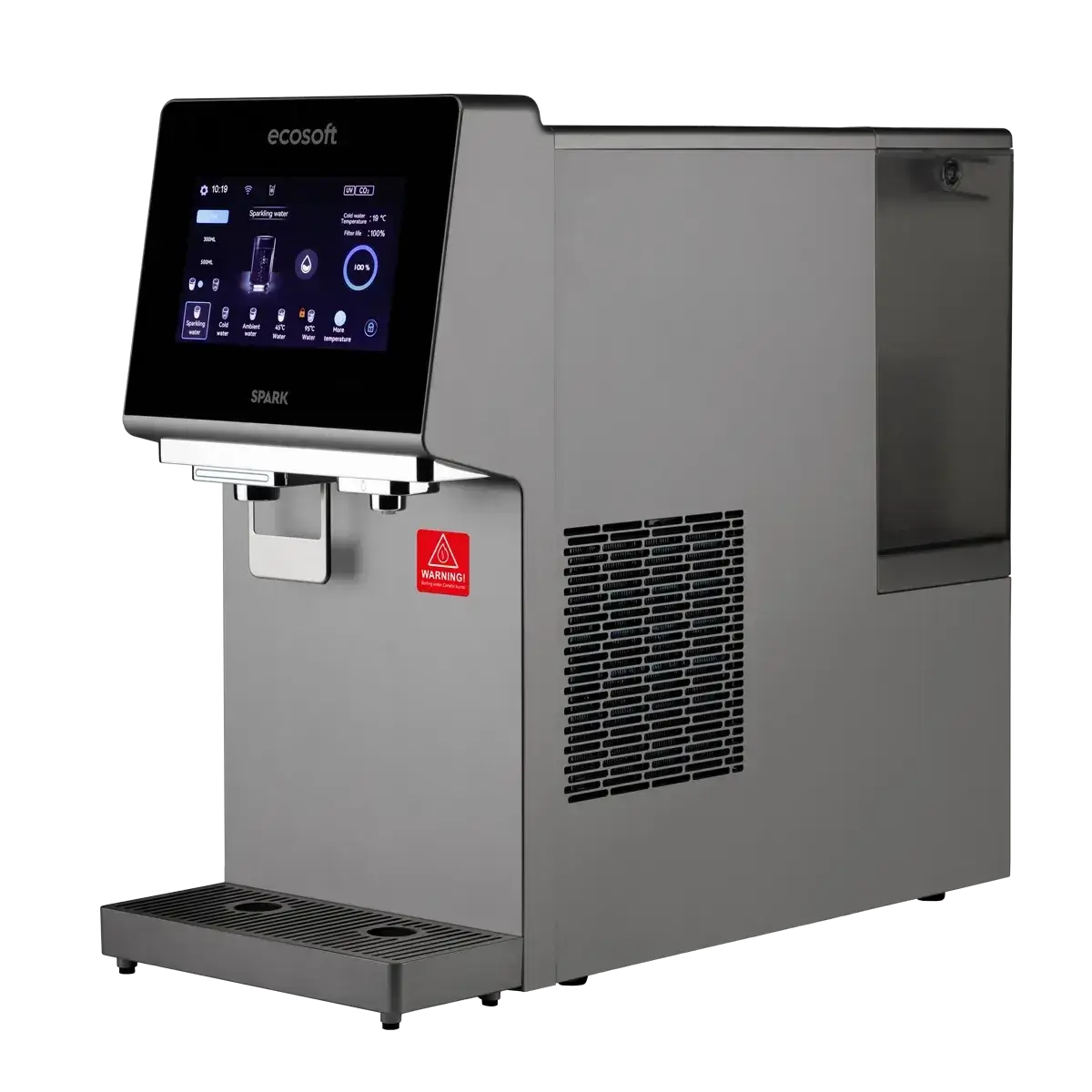 Dozator de apă cu osmoză inversă Ecosoft Spark, 4 stadii de filtrare, sterilizare UVC-LED, carbonatare, apă rece/caldă/carbo/ambient, display cu TDS, WiFi, montare pe blat