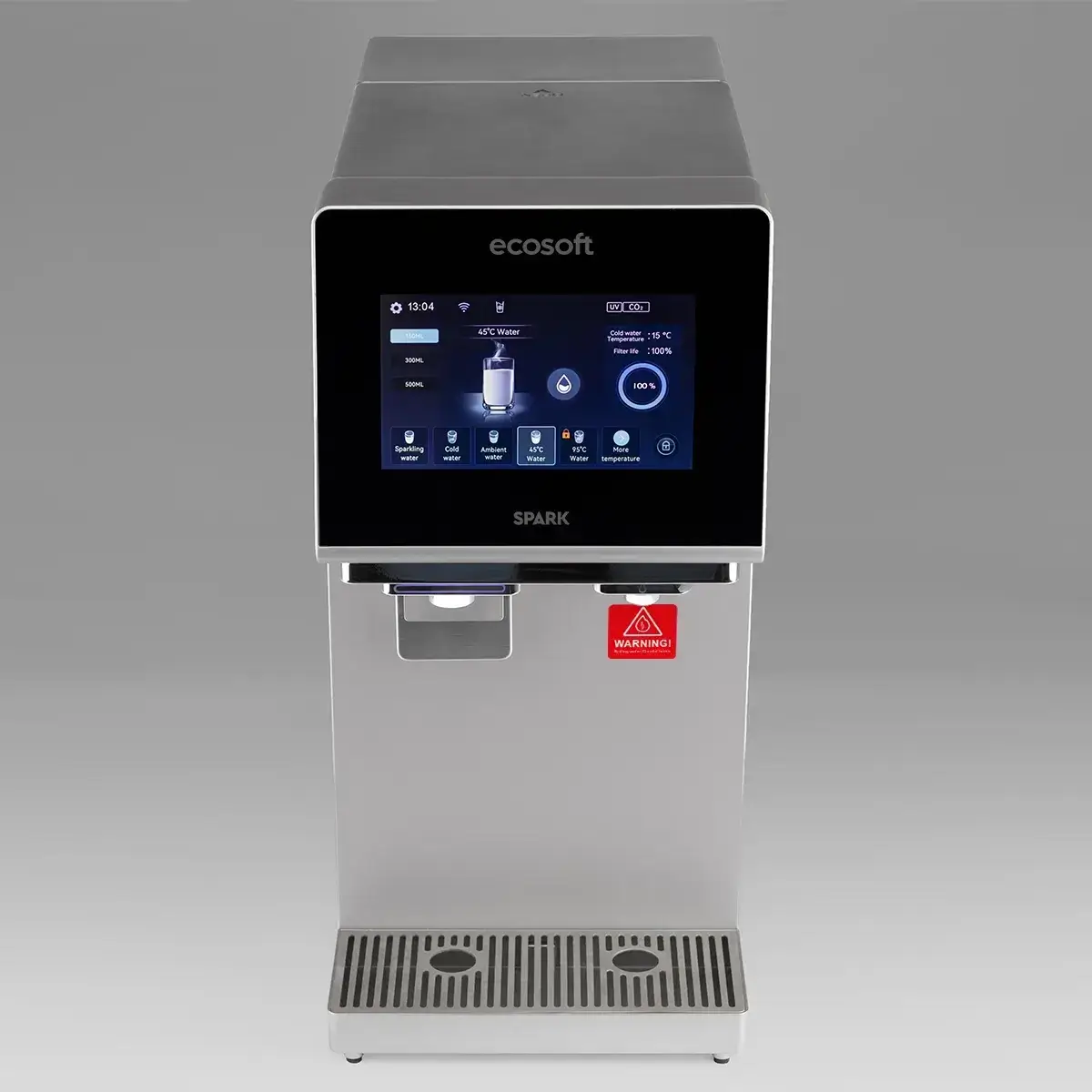Dozator de apă cu osmoză inversă Ecosoft Spark, 4 stadii de filtrare, sterilizare UVC-LED, carbonatare, apă rece/caldă/carbo/ambient, display cu TDS, WiFi, montare pe blat