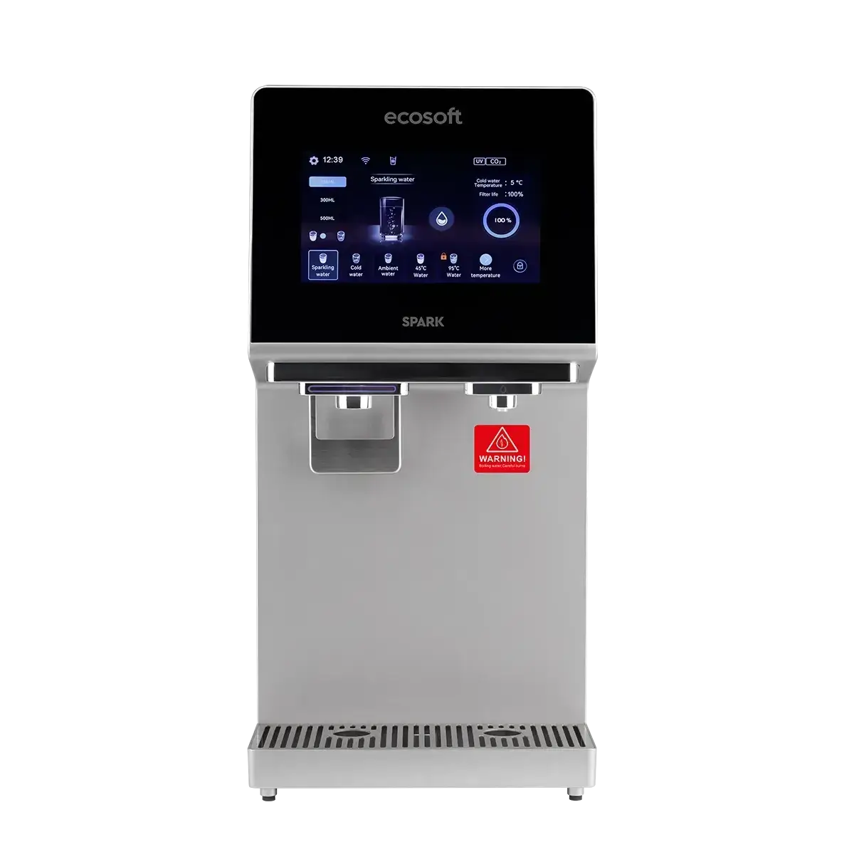 Dozator de apă cu osmoză inversă Ecosoft Spark, 4 stadii de filtrare, sterilizare UVC-LED, carbonatare, apă rece/caldă/carbo/ambient, display cu TDS, WiFi, montare pe blat