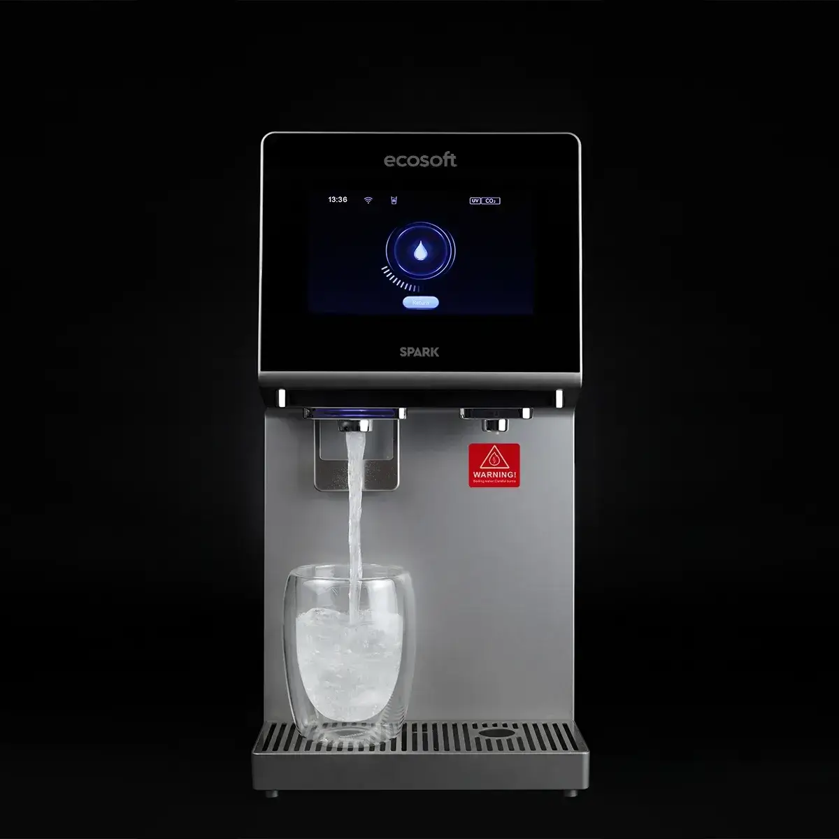 Dozator de apă cu osmoză inversă Ecosoft Spark, 4 stadii de filtrare, sterilizare UVC-LED, carbonatare, apă rece/caldă/carbo/ambient, display cu TDS, WiFi, montare pe blat