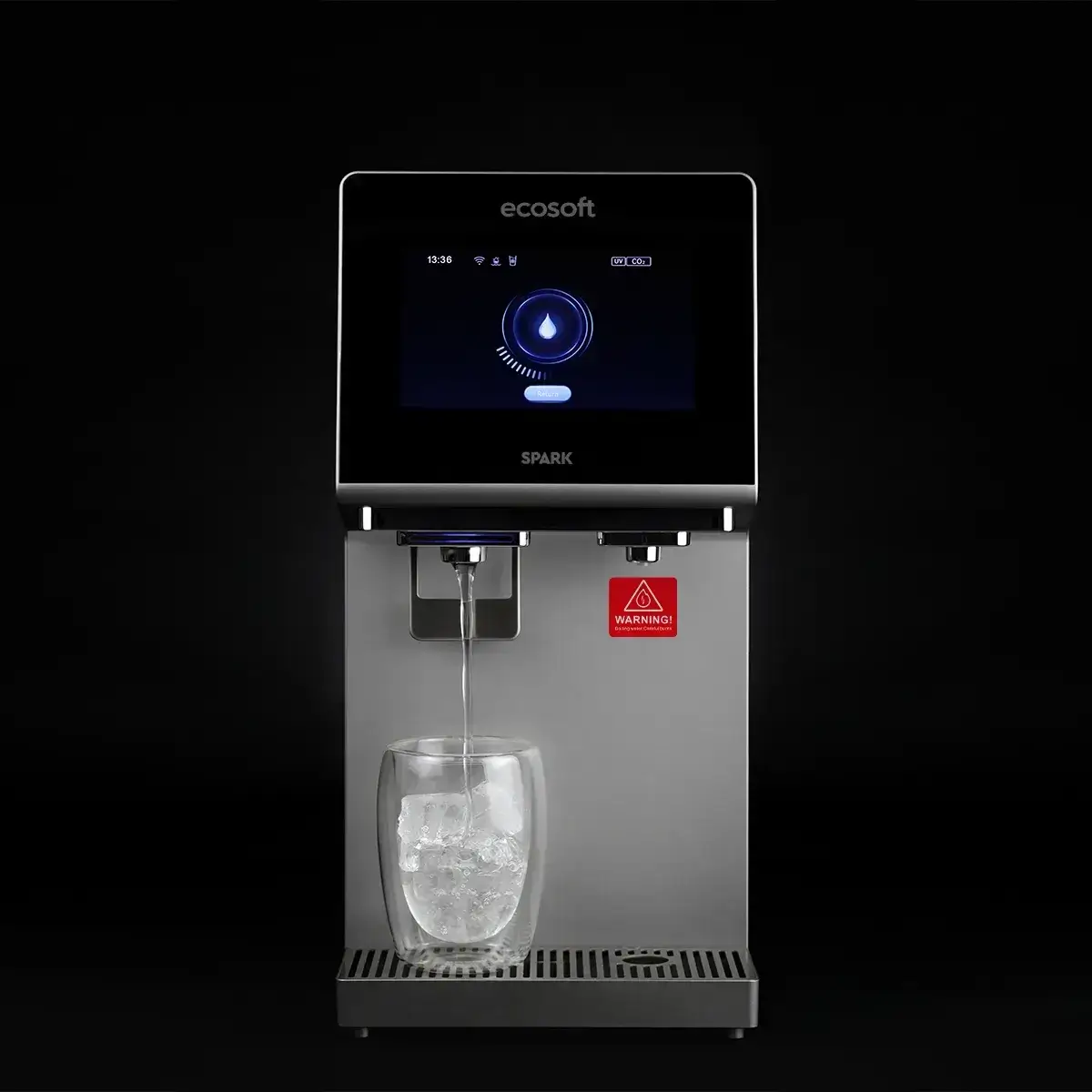 Dozator de apă cu osmoză inversă Ecosoft Spark, 4 stadii de filtrare, sterilizare UVC-LED, carbonatare, apă rece/caldă/carbo/ambient, display cu TDS, WiFi, montare pe blat