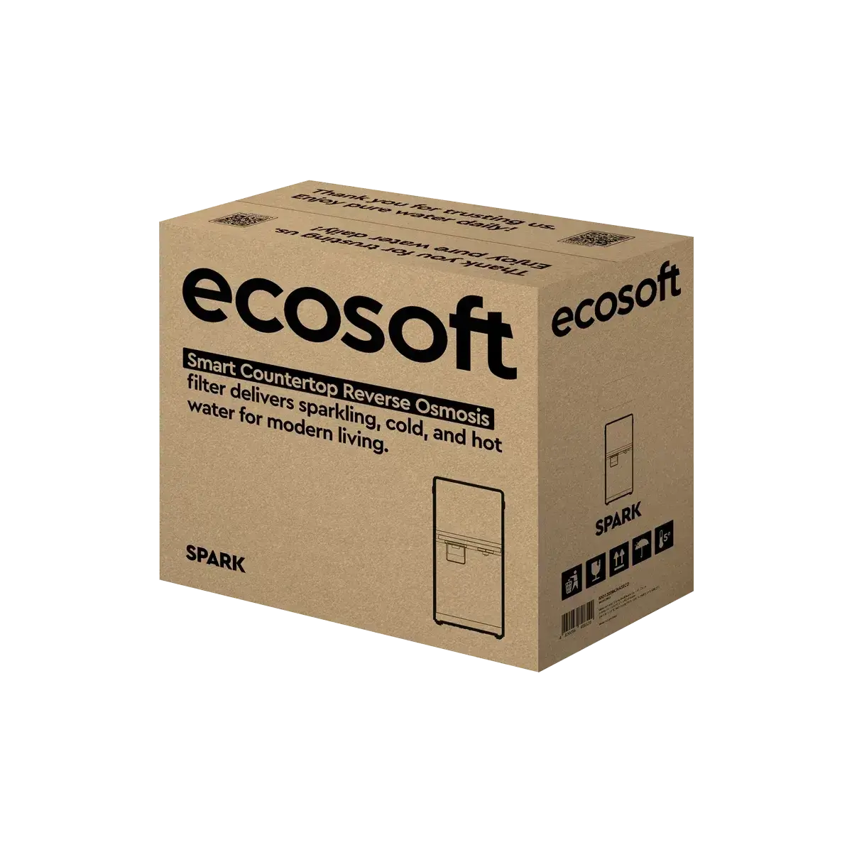 Dozator de apă cu osmoză inversă Ecosoft Spark, 4 stadii de filtrare, sterilizare UVC-LED, carbonatare, apă rece/caldă/carbo/ambient, display cu TDS, WiFi, montare pe blat