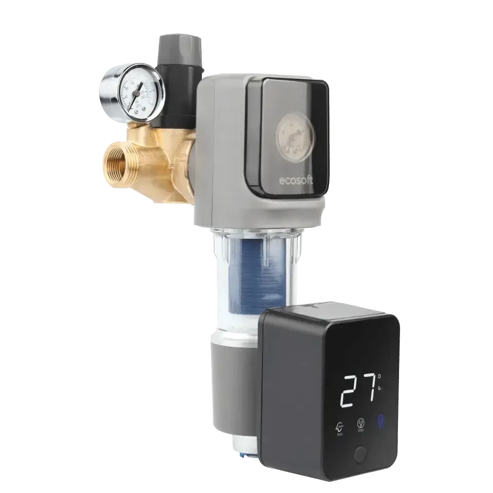 Filtru sedimente cu spalare automata Ecosoft TXHES3, conexiune 1 tol, regulator de presiune integrat, grad de filtrare 40 microni