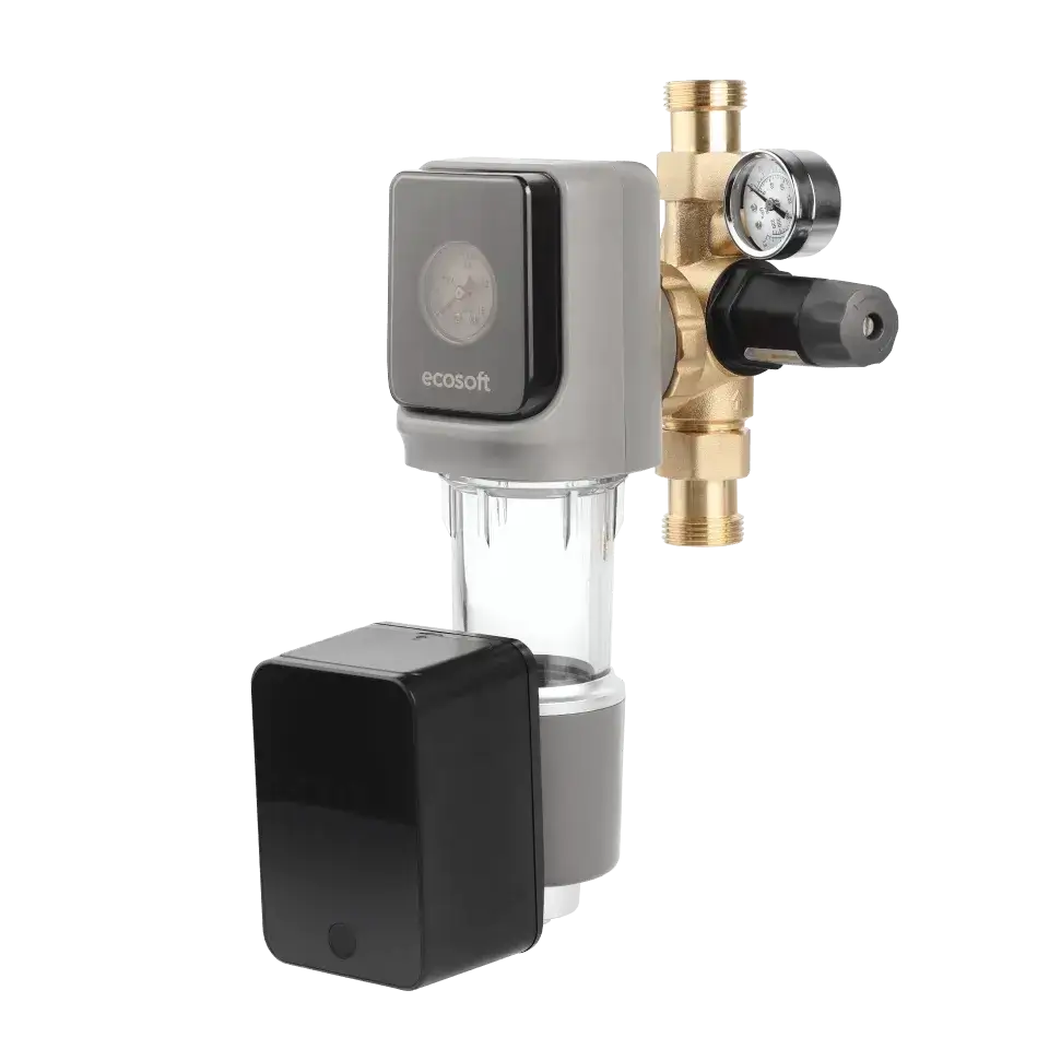 Filtru sedimente cu spalare automata Ecosoft TXHES3, conexiune 1 tol, regulator de presiune integrat, grad de filtrare 40 microni