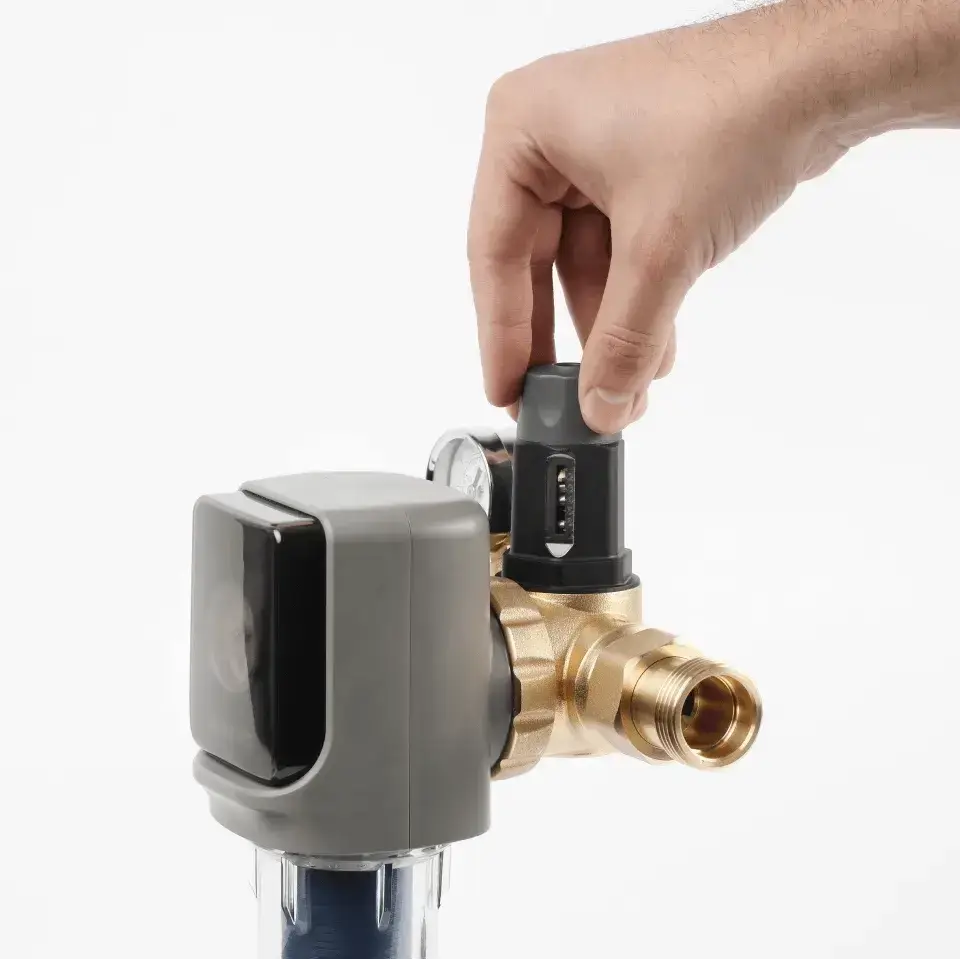 Filtru sedimente cu spalare automata Ecosoft TXHES3, conexiune 1 tol, regulator de presiune integrat, grad de filtrare 40 microni