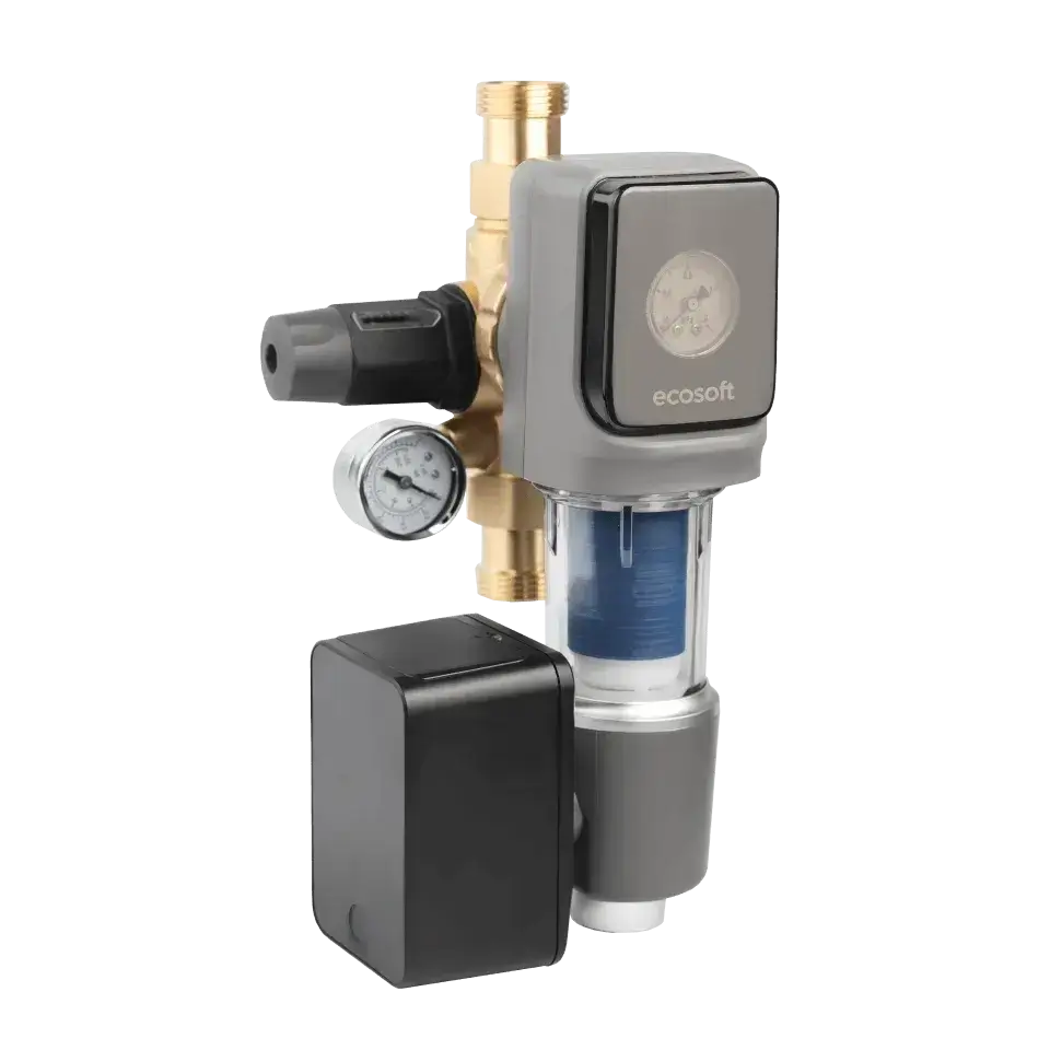 Filtru sedimente cu spalare automata Ecosoft TXHES3, conexiune 1 tol, regulator de presiune integrat, grad de filtrare 40 microni