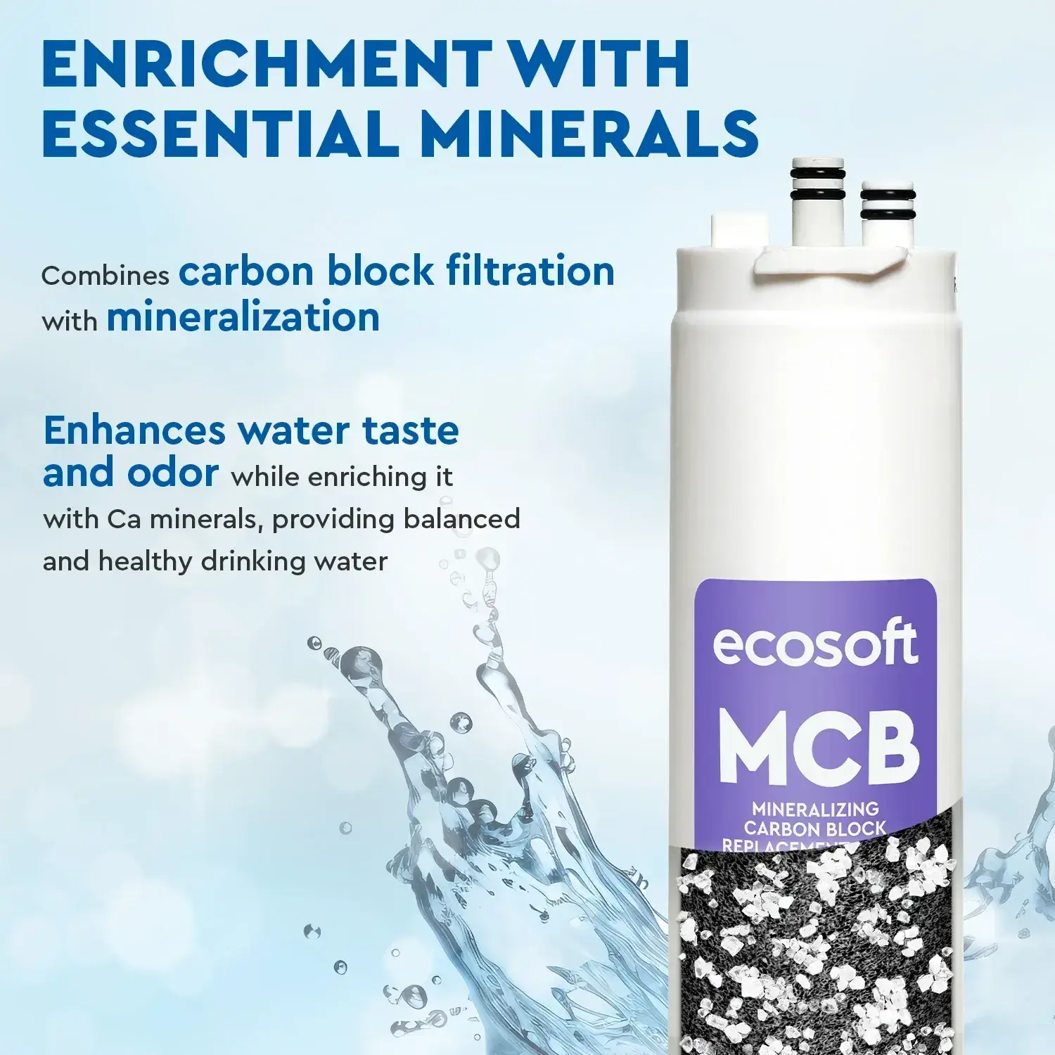 Postfiltru cu carbune activat bloc si remineralizare Ecosoft MCB, tip twist, compatibil cu sistemul de osmoza inversa Ecosoft Cross90, cod PDCBDFRO