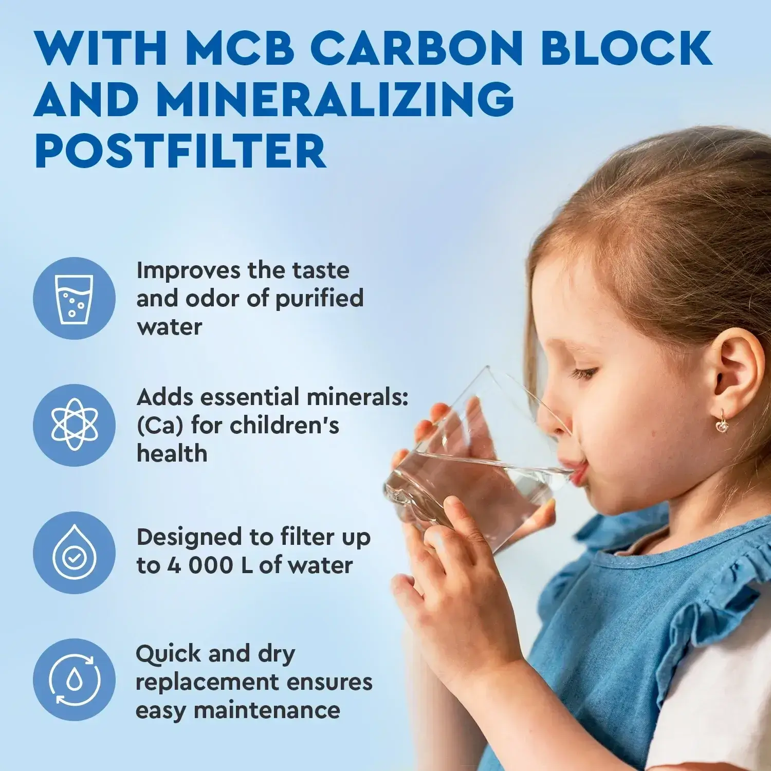 Postfiltru cu carbune activat bloc si remineralizare Ecosoft MCB, tip twist, compatibil cu sistemul de osmoza inversa Ecosoft Cross90, cod PDCBDFRO