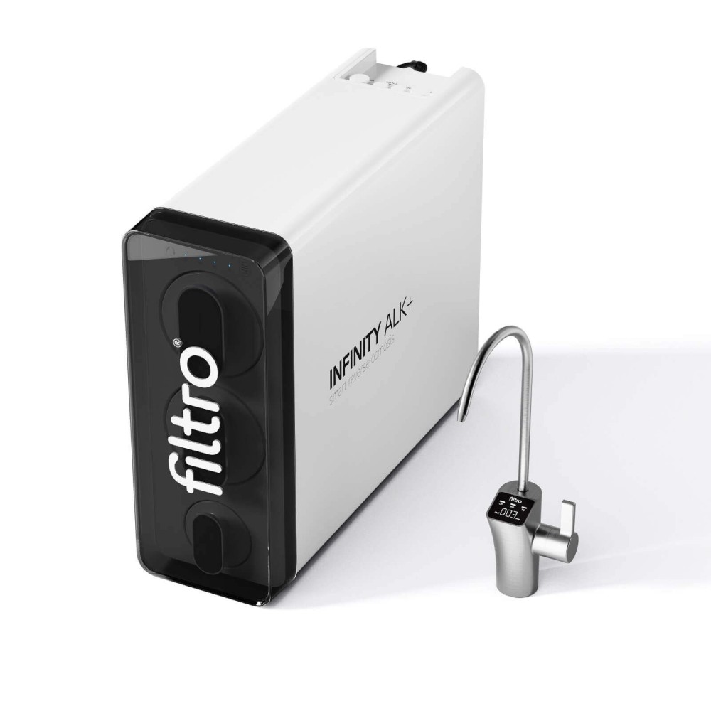 Sistem de osmoza inversa cu debit direct FILTRO INFINITY Alk+ DF800, 6 stadii de filtrare, remineralizare prin cartus ALK3, pompa booster inclusa, afisaj TDS integrat, fara rezervor de stocare