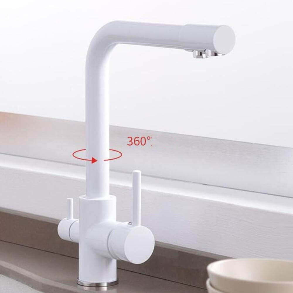 Baterie de bucatarie cu 3 cai Premier Tall White, finisaj alb, flux separat pentru apa filtrata si apa menajera rece si calda