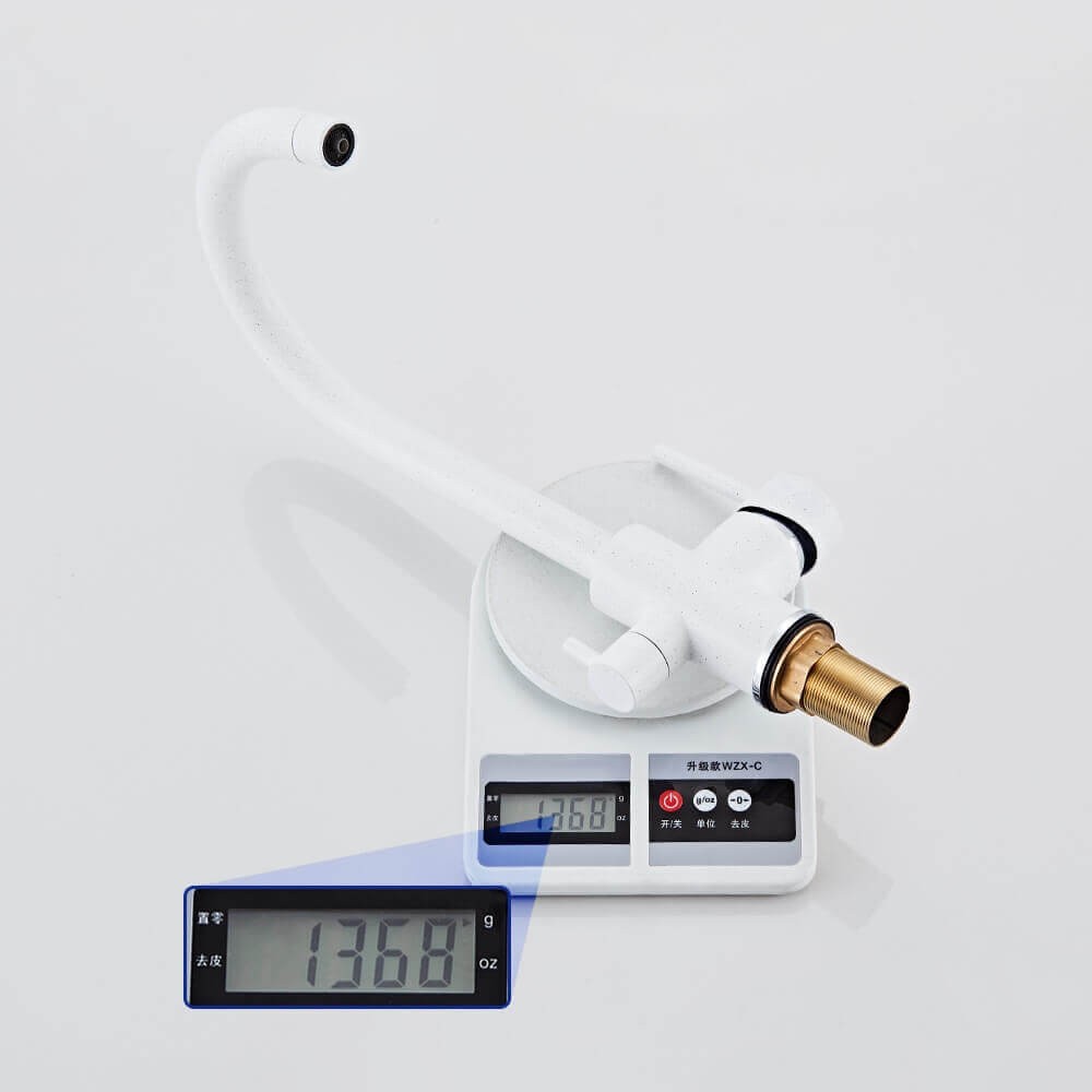 Baterie bucatarie cu 3 cai flux separat Premier Clasic White, apa rece calda si filtrata, finisaj alb granit, montaj pe chiuveta