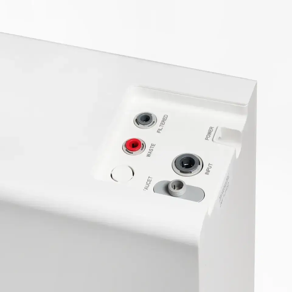 Sistem de filtrare cu osmoză inversă debit direct Ecosoft Cross60, membrană 400 GPD, filtrare 4 stadii, baterie cu indicator schimb consumabile, pompă booster inclusă, fără bazin