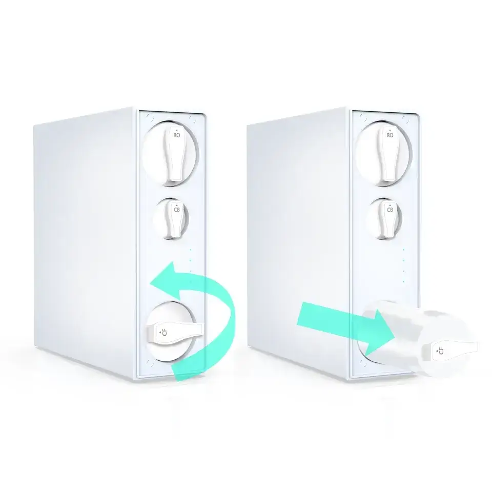 Sistem de filtrare cu osmoză inversă debit direct Ecosoft Cross60, membrană 400 GPD, filtrare 4 stadii, baterie cu indicator schimb consumabile, pompă booster inclusă, fără bazin