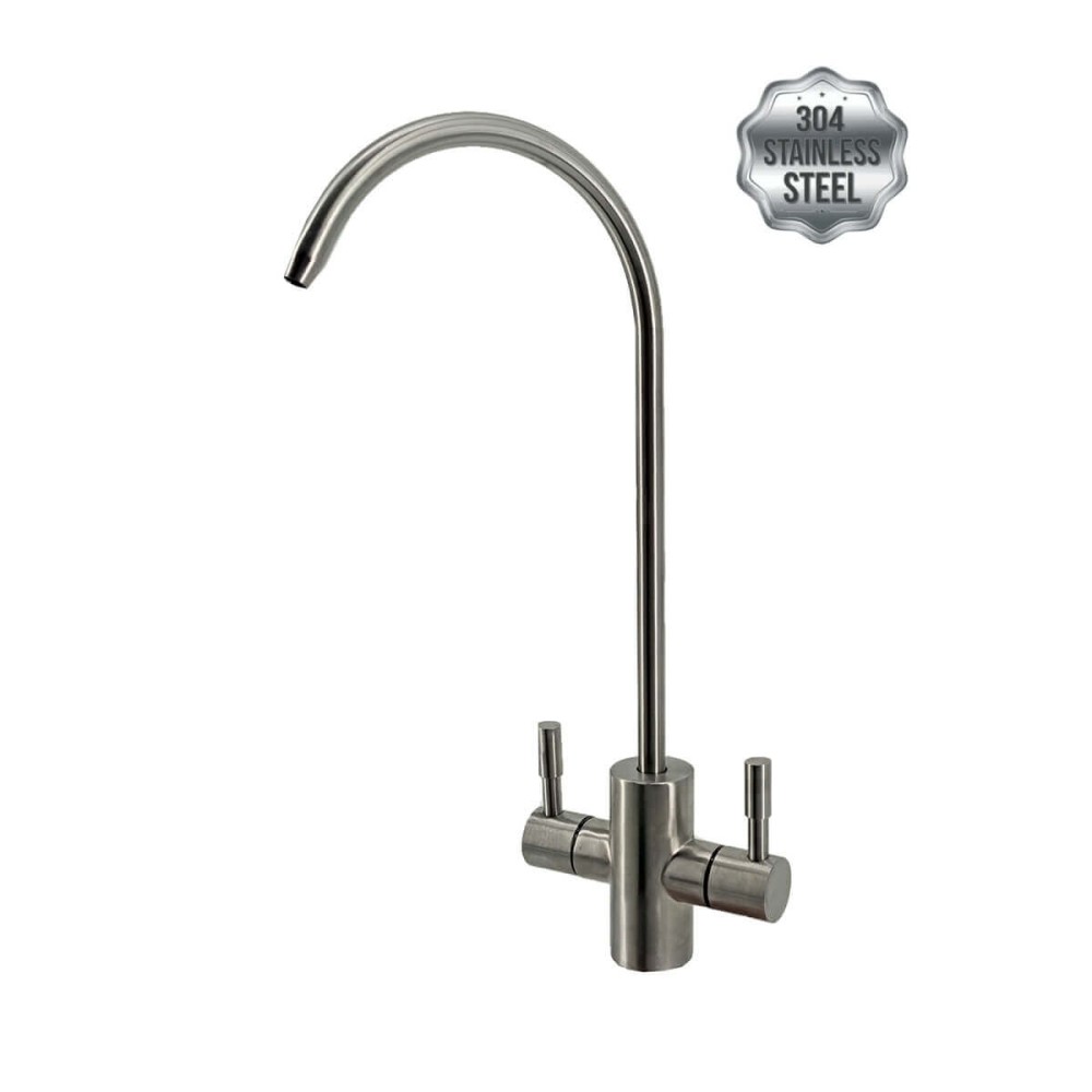 Baterie dubla cu 2 cai FILTRO Modern Satin, finisaj satinat perlat din alama, cartus ceramic, conectare 1/4 inch