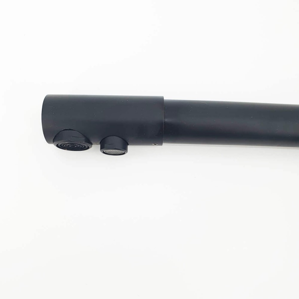 Baterie de bucatarie cu 3 cai Premier Tall Black Flash, finisaj negru lucios, flux separat pentru apa filtrata si menajera, corp din alama cu cartuse ceramice, montaj pe chiuveta