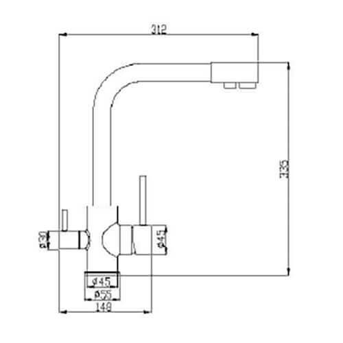 Baterie de bucatarie cu 3 cai Premier Tall Black Flash, finisaj negru lucios, flux separat pentru apa filtrata si menajera, corp din alama cu cartuse ceramice, montaj pe chiuveta