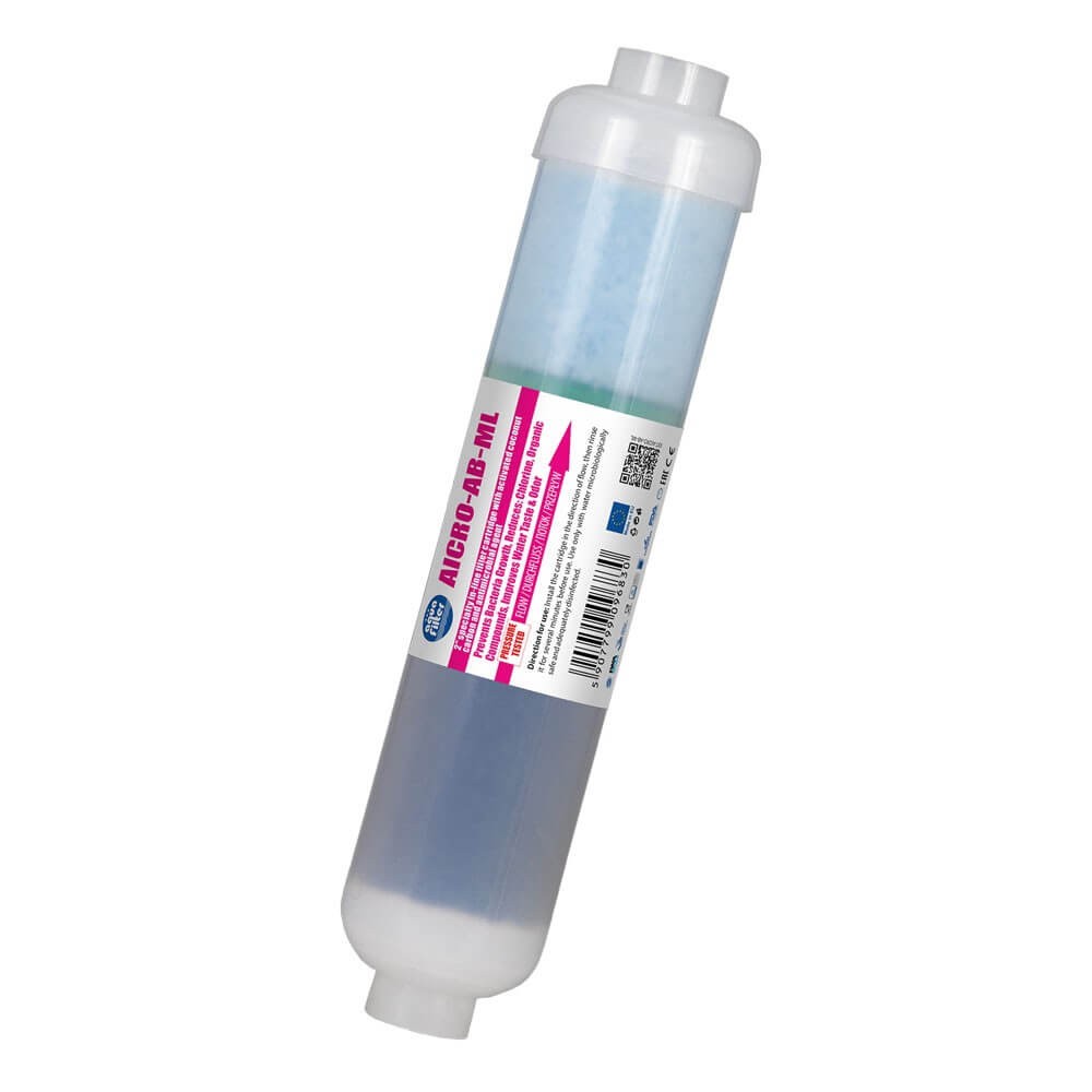 Cartus filtrant in-line Aquafilter AICRO-AB, carbune activ granular si polipropilena, tehnologie nanosilver BACinix, dimensiuni 10.8