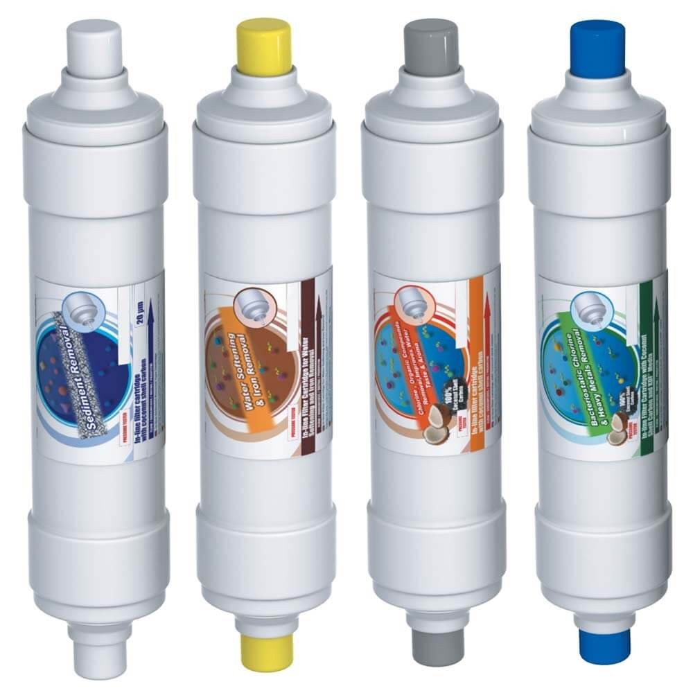 Set 4 cartuse filtrante Aquafilter cu stem, mufa rapida 1/4 inch, filtrare 4 stadii 1 micron, carcasa alba 2.5x10 inch, compatibil FILTRO UF5 BLACK si Excito-B