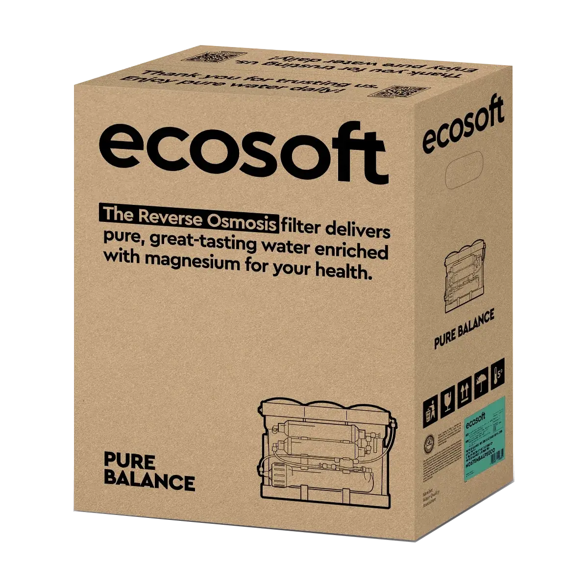 Sistem de filtrare cu osmoza inversa Ecosoft Balance, 6 stadii, membrana 75 GPD, remineralizare cu calciu si magneziu, fara pompa, bazin de stocare inclus
