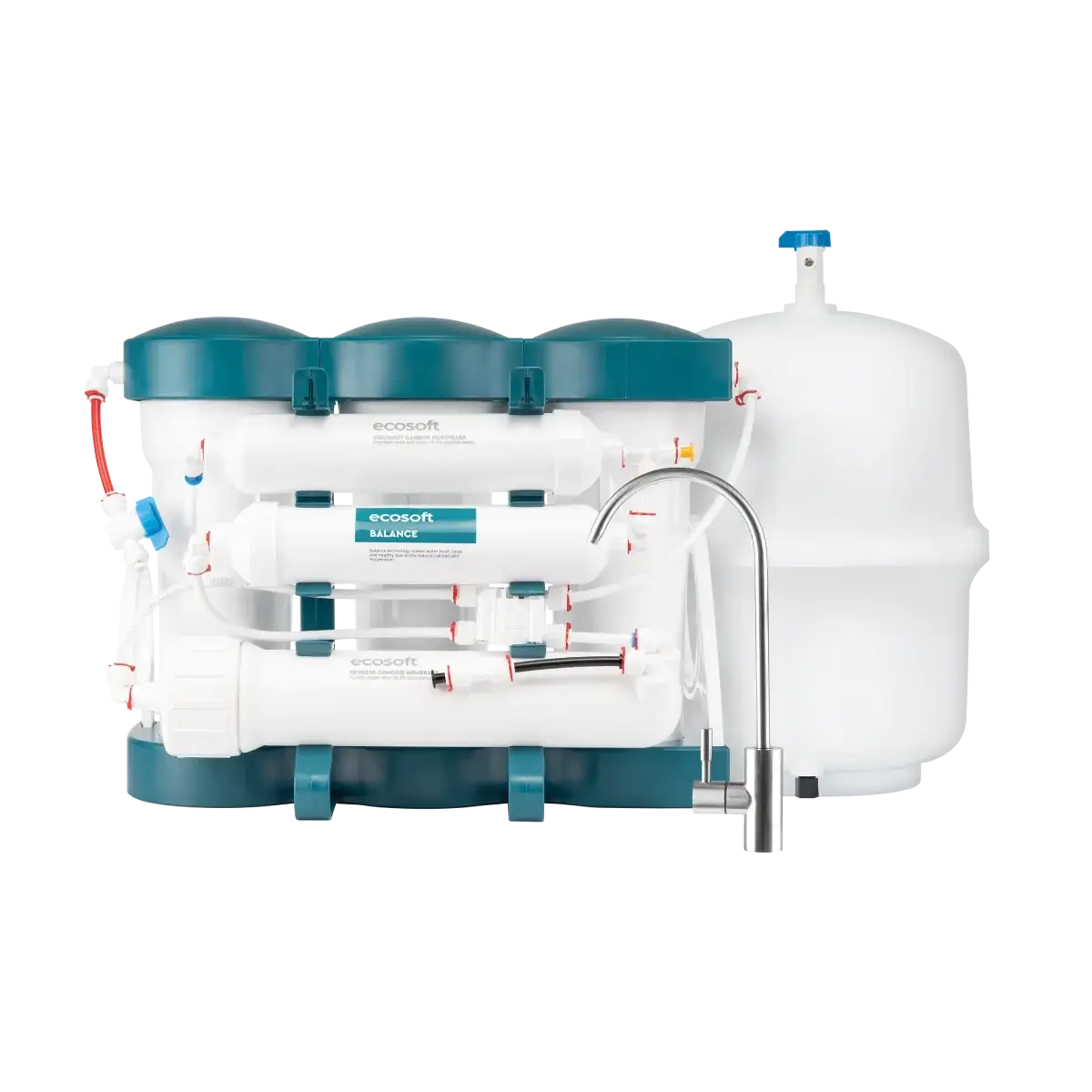 Sistem de filtrare cu osmoza inversa Ecosoft Balance, 6 stadii, membrana 75 GPD, remineralizare cu calciu si magneziu, fara pompa, bazin de stocare inclus