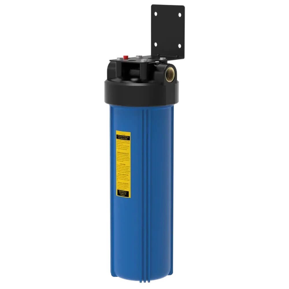 Carcasa filtru Ecosoft Big Blue 20 inch, conexiune 1 inch alama, supapa eliberare presiune, cartus 4.5x20 inch, suport metalic si cheie de strangere incluse