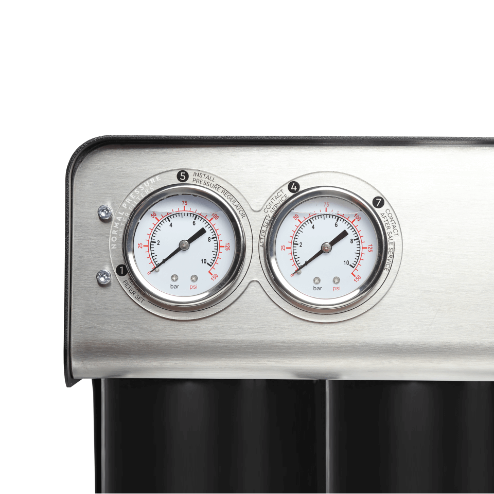 Sistem osmoza inversa profesionala Ecosoft RoBust 1500, membrana 500 GPD, debit direct fara bazin, pompa booster inclusa, filtrare in 4 stadii
