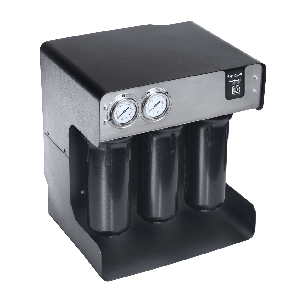 Sistem osmoza inversa profesionala Ecosoft RoBust 1500, membrana 500 GPD, debit direct fara bazin, pompa booster inclusa, filtrare in 4 stadii