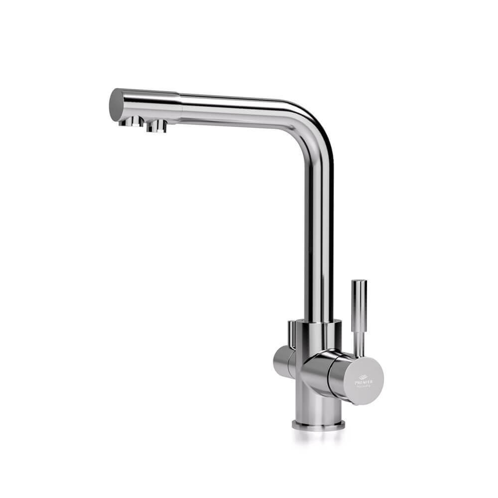 Baterie de bucatarie cu 3 cai Premier Tall Chrome, monocomanda cu pipa pivotanta 360°, cartus ceramic, finisaj cromat, alimentare separata apa filtrata, rece si calda