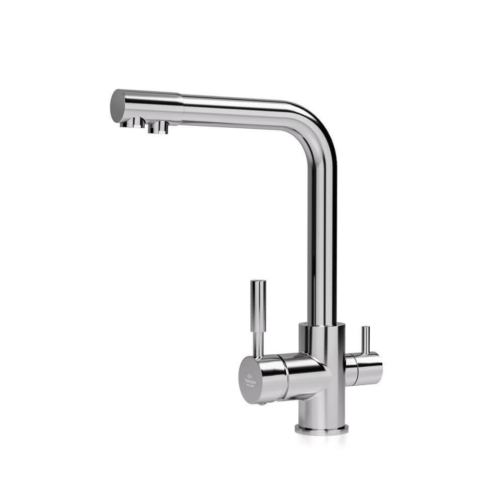 Baterie de bucatarie cu 3 cai Premier Tall Chrome, monocomanda cu pipa pivotanta 360°, cartus ceramic, finisaj cromat, alimentare separata apa filtrata, rece si calda