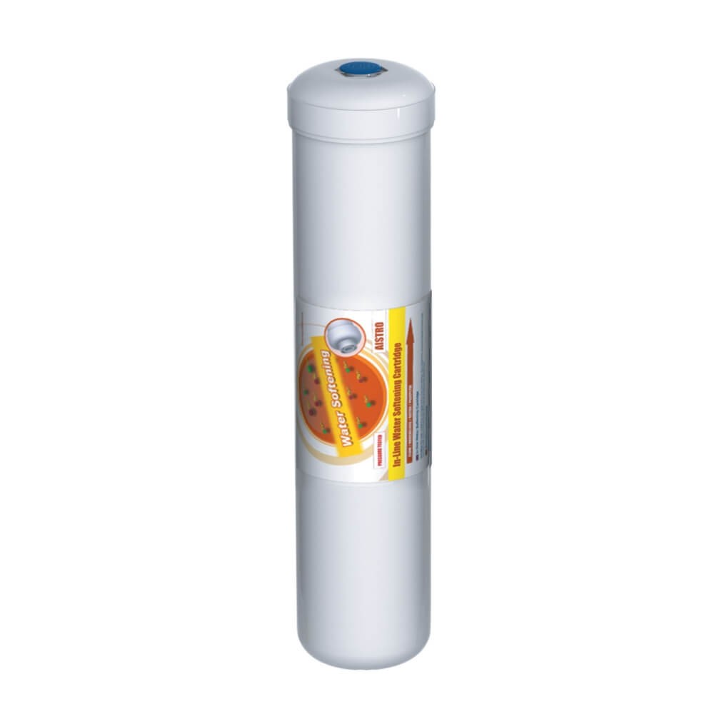 Filtru inline dedurizare Aquafilter AF-AQ-DED, carcasa alba 12x2.5 inch, filet 1/4 la ambele capete, reduce calcarul prin schimb ionic
