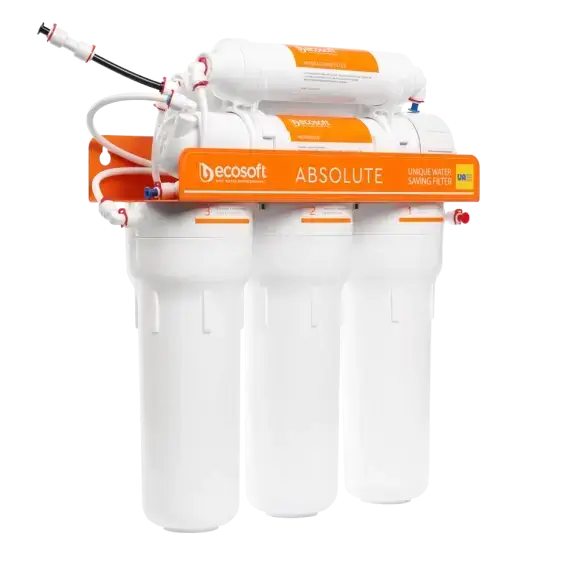 Sistem osmoza inversa Ecosoft Absolute, 75 GPD, membrana 0.0001 microni, cu remineralizare si bazin stocare 12 litri, fara pompa, 6 stadii filtrare