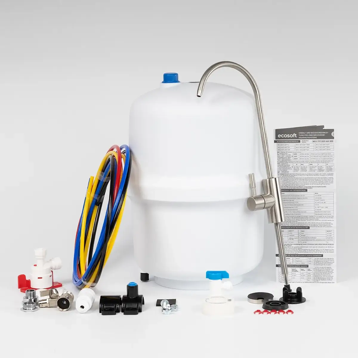 Sistem de osmoză inversă cu pompă booster Ecosoft Balance PRO, 6 stadii de filtrare, membrană 75 GPD, remineralizare cu calciu și magneziu, cadru metalic