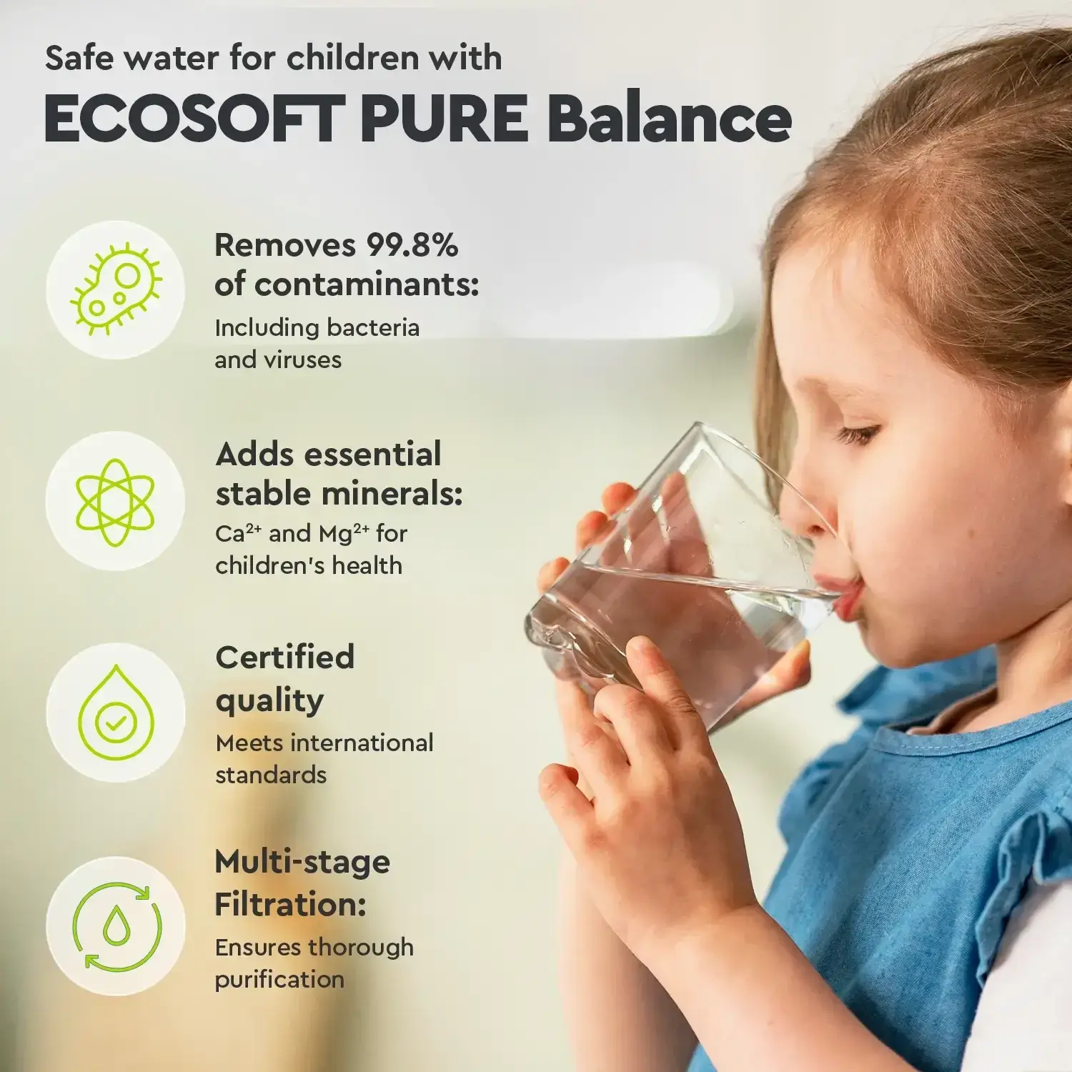Sistem de osmoză inversă cu pompă booster Ecosoft Balance PRO, 6 stadii de filtrare, membrană 75 GPD, remineralizare cu calciu și magneziu, cadru metalic