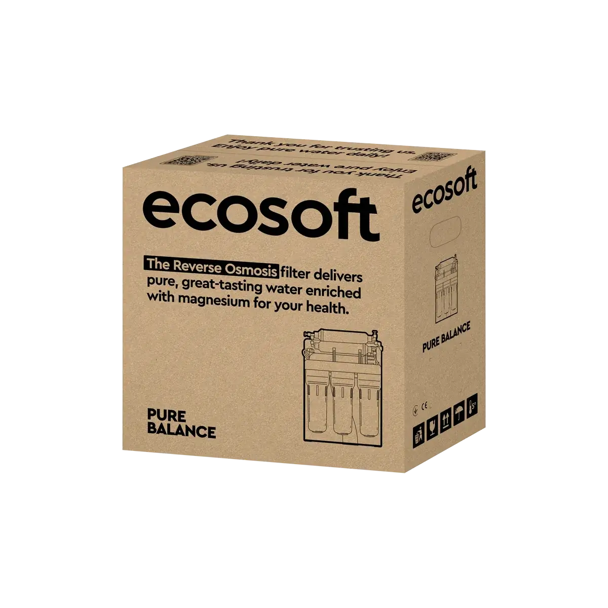 Sistem de osmoză inversă cu pompă booster Ecosoft Balance PRO, 6 stadii de filtrare, membrană 75 GPD, remineralizare cu calciu și magneziu, cadru metalic