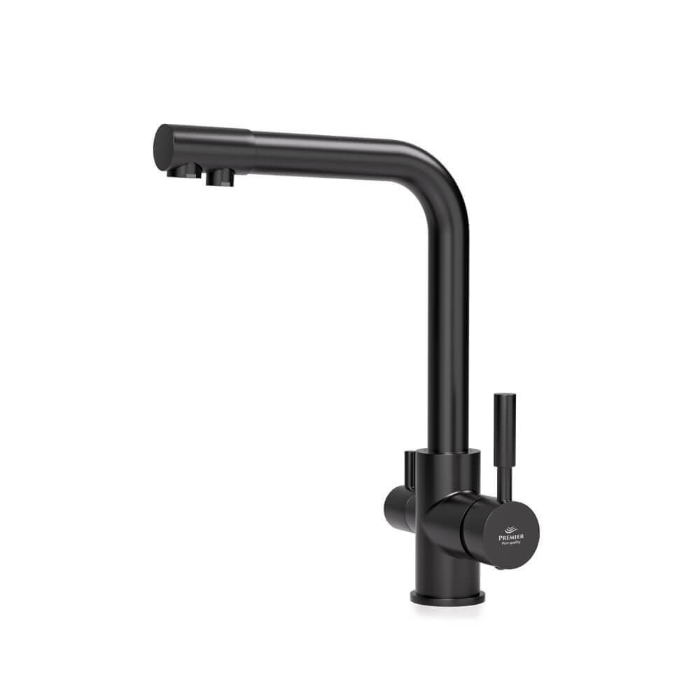 Baterie bucatarie cu 3 cai Premier Tall Black, pipa pivotanta 360°, cartus ceramic, negru, montare pe blat pentru apa rece, calda si filtrata