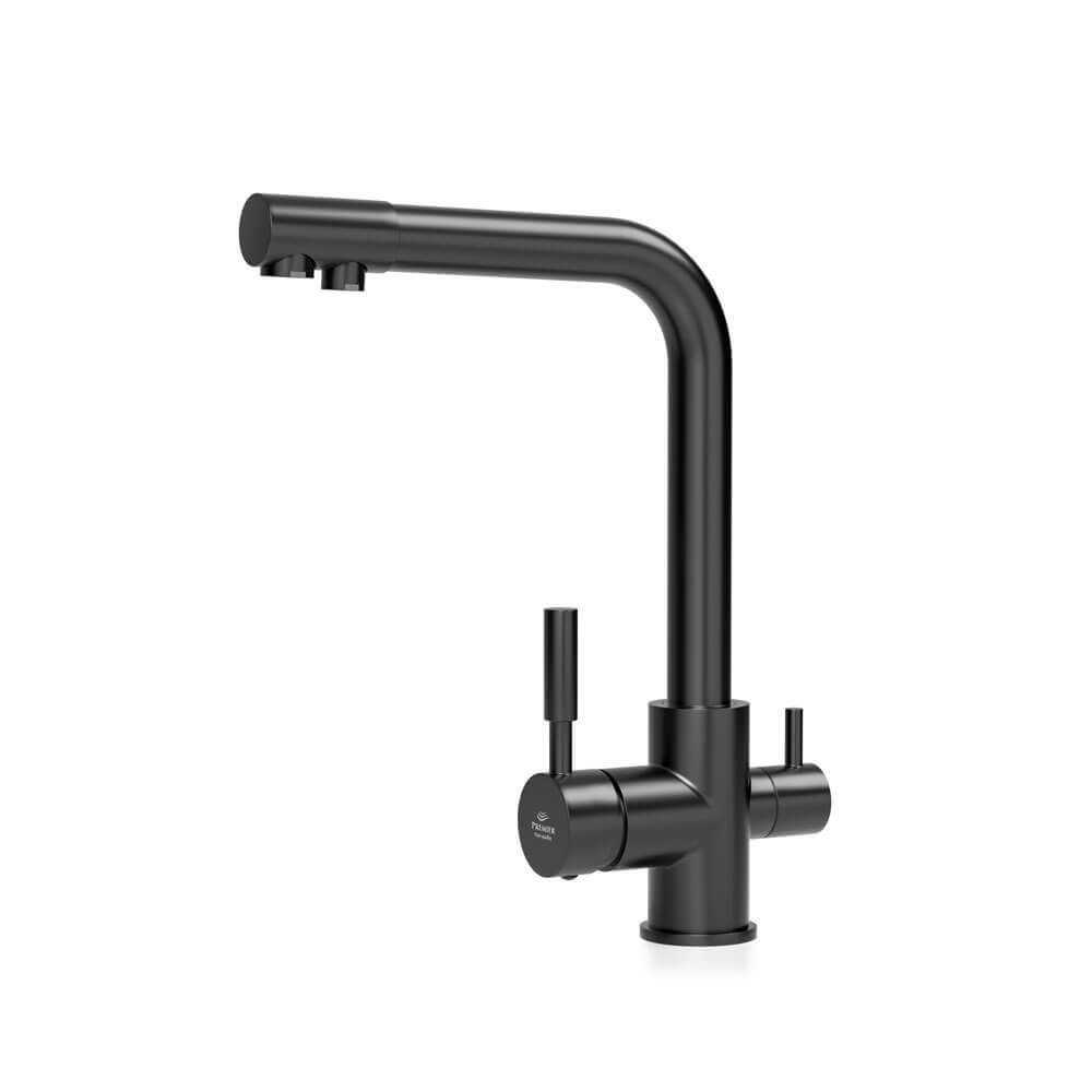 Baterie bucatarie cu 3 cai Premier Tall Black, pipa pivotanta 360°, cartus ceramic, negru, montare pe blat pentru apa rece, calda si filtrata