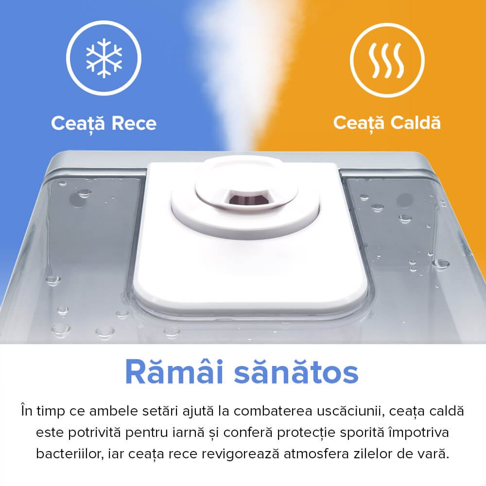 Umidificator de Aer LEVOIT LV600HH HYBRID, Ultrasonic, Rezervor 6l, Super Silentios, Aromaterapie, Functie AUTO, Autonomie 36 Ore (Lv600HH)
