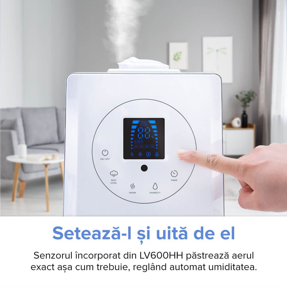 Umidificator de Aer LEVOIT LV600HH HYBRID, Ultrasonic, Rezervor 6l, Super Silentios, Aromaterapie, Functie AUTO, Autonomie 36 Ore (Lv600HH)