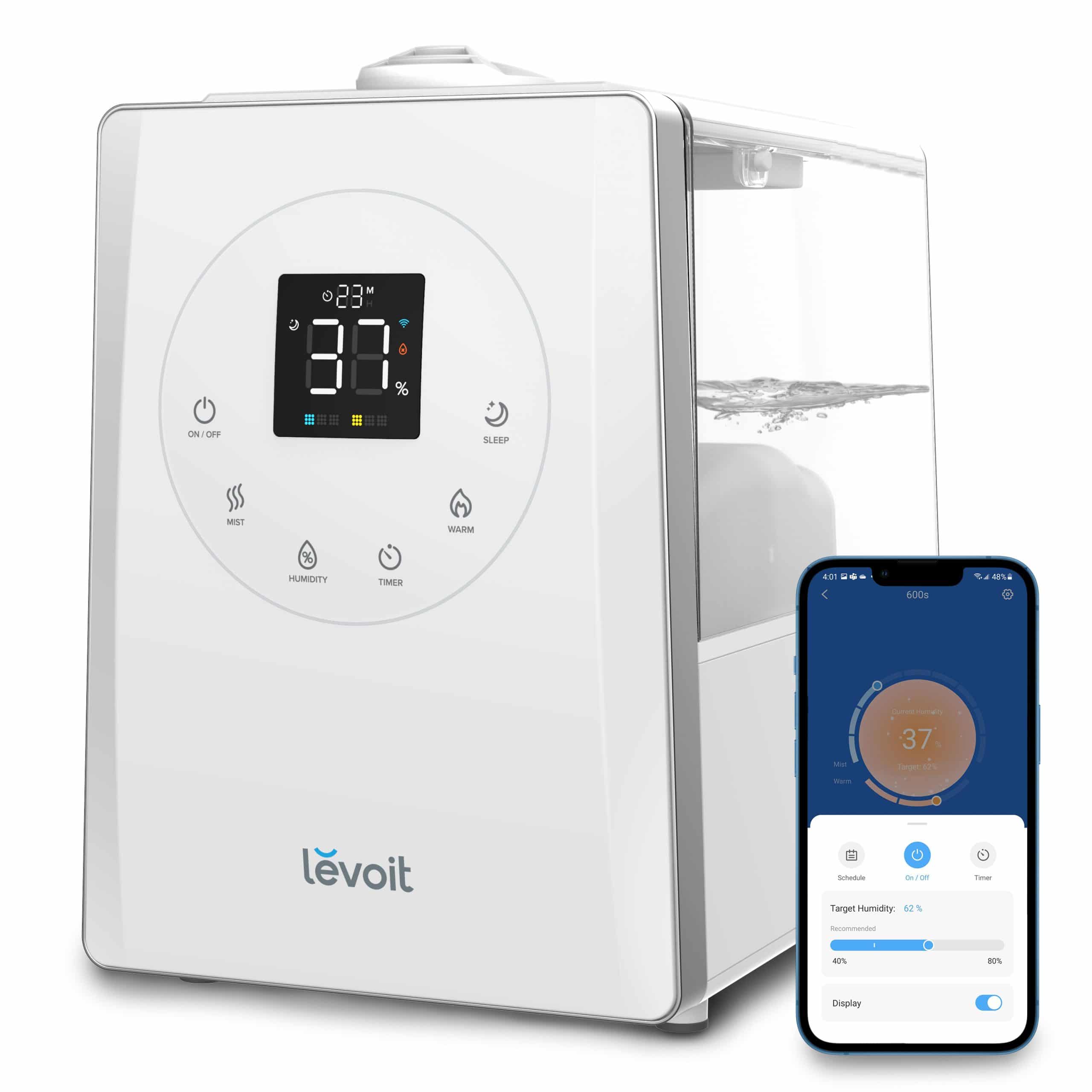 Umidificator de Aer LEVOIT LV600S SMART HYBRID, WI-FI Ultrasonic, Rezervor 6l, Super Silentios, Aromaterapie, Functie AUTO, Autonomie 50 Ore (LV600HHSMART)