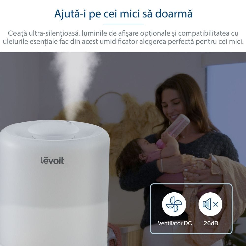 Umidificator de Aer LEVOIT Dual 200S, SMART, WI-FI Ultrasonic, Rezervor 3l, Silentios, Aromaterapie, Functie AUTO, Autonomie 25 Ore (Dual200S)