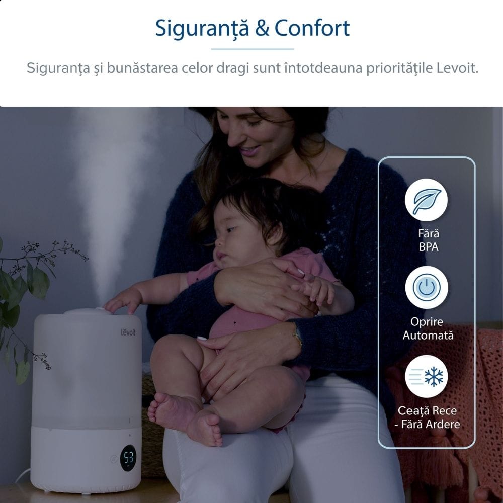 Umidificator de Aer LEVOIT Dual 200S, SMART, WI-FI Ultrasonic, Rezervor 3l, Silentios, Aromaterapie, Functie AUTO, Autonomie 25 Ore (Dual200S)