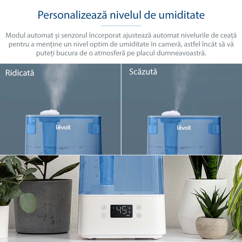 Umidificator de aer LEVOIT Classic 300S, Rezervor 6L, Super Silentios, Aplicatie Smart, Senzor Umiditate, Functie AUTO, Aromaterapie, Autonomie 60 ore, Blue (300SMARTBlue)