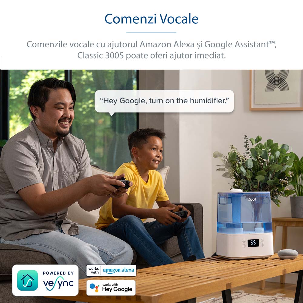Umidificator de aer LEVOIT Classic 300S, Rezervor 6L, Super Silentios, Aplicatie Smart, Senzor Umiditate, Functie AUTO, Aromaterapie, Autonomie 60 ore, Blue (300SMARTBlue)