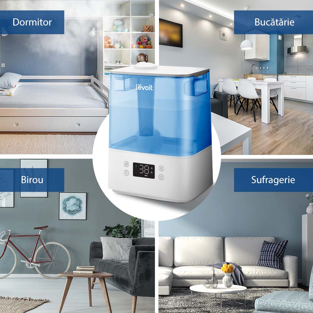 Umidificator de aer LEVOIT Classic 300S, Rezervor 6L, Super Silentios, Aplicatie Smart, Senzor Umiditate, Functie AUTO, Aromaterapie, Autonomie 60 ore, Blue (300SMARTBlue)